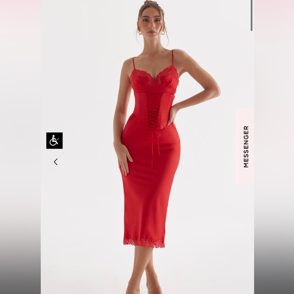 NWT House of CB SALMA RED ROSE SATIN SLIP DRESS - Picture 2 of 13